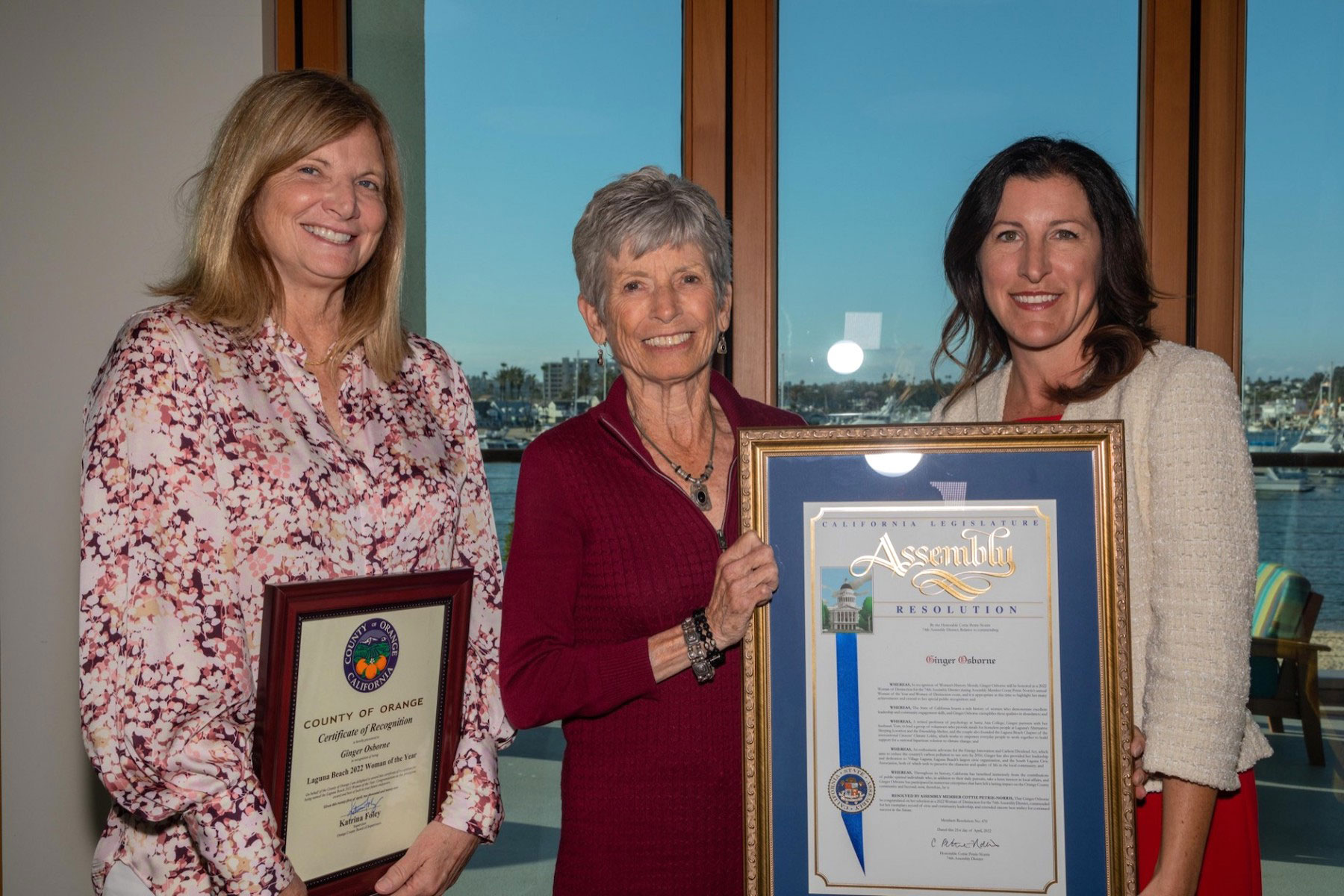 Laguna Beach Mayor Sue Kempf, Dr. Ginger Osborne and State Assemblywoman Cottie Petrie-Norris, 74th District