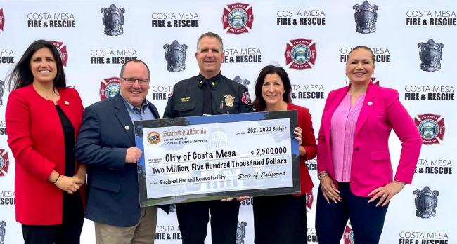 Assembly Member Cottie Petrie-Norris presented a $2.5 million check to City officials to rebuild Costa Mesa Fire & Rescue’s Station 4 and training tower into a state-of-the-art Regional Training Facility.